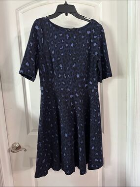 NEW Kate Spade Navy Blue Leopard Print Dress Size M